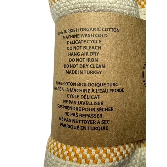 SAND CLOUD Yellow STRIPE BEACH TOWEL TURKISH Scallops ORGANIC COTTON 37"x67" - Picture 6 of 9